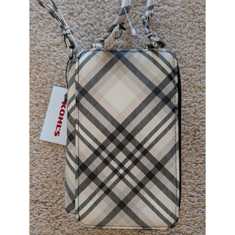 Safe Keeper RFID Blocking Crossbody Phone‎ Wallet Black White Plaid HNB41WL10P1